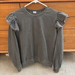 Clare V Sweatshirt Ruffle Sleeves Gray Pullover Crewneck Womens Size M Cotton